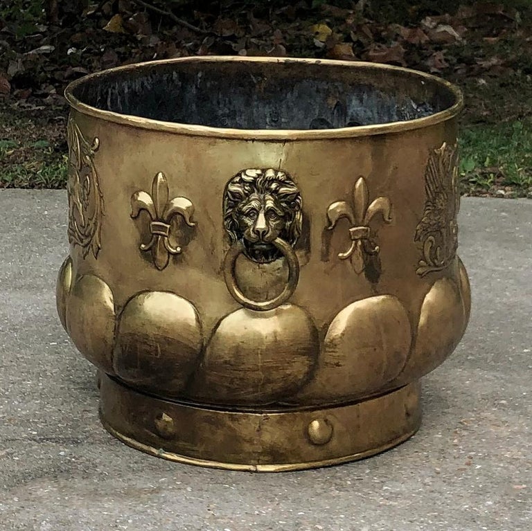 French 19th Century Embossed Brass Jardiniere or Planter