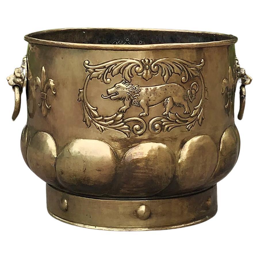 19th Century Embossed Brass Jardiniere or Planter