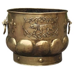 19th Century Embossed Brass Jardiniere or Planter