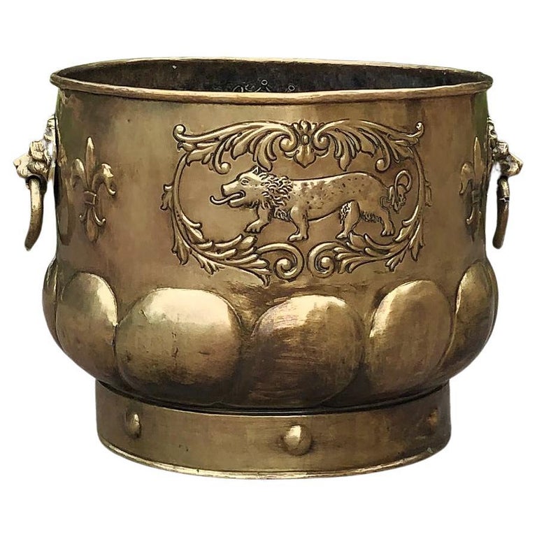 Embossed-Brass Jardinière, 1870s, Offered by Inessa Stewart's Antiques & Interiors