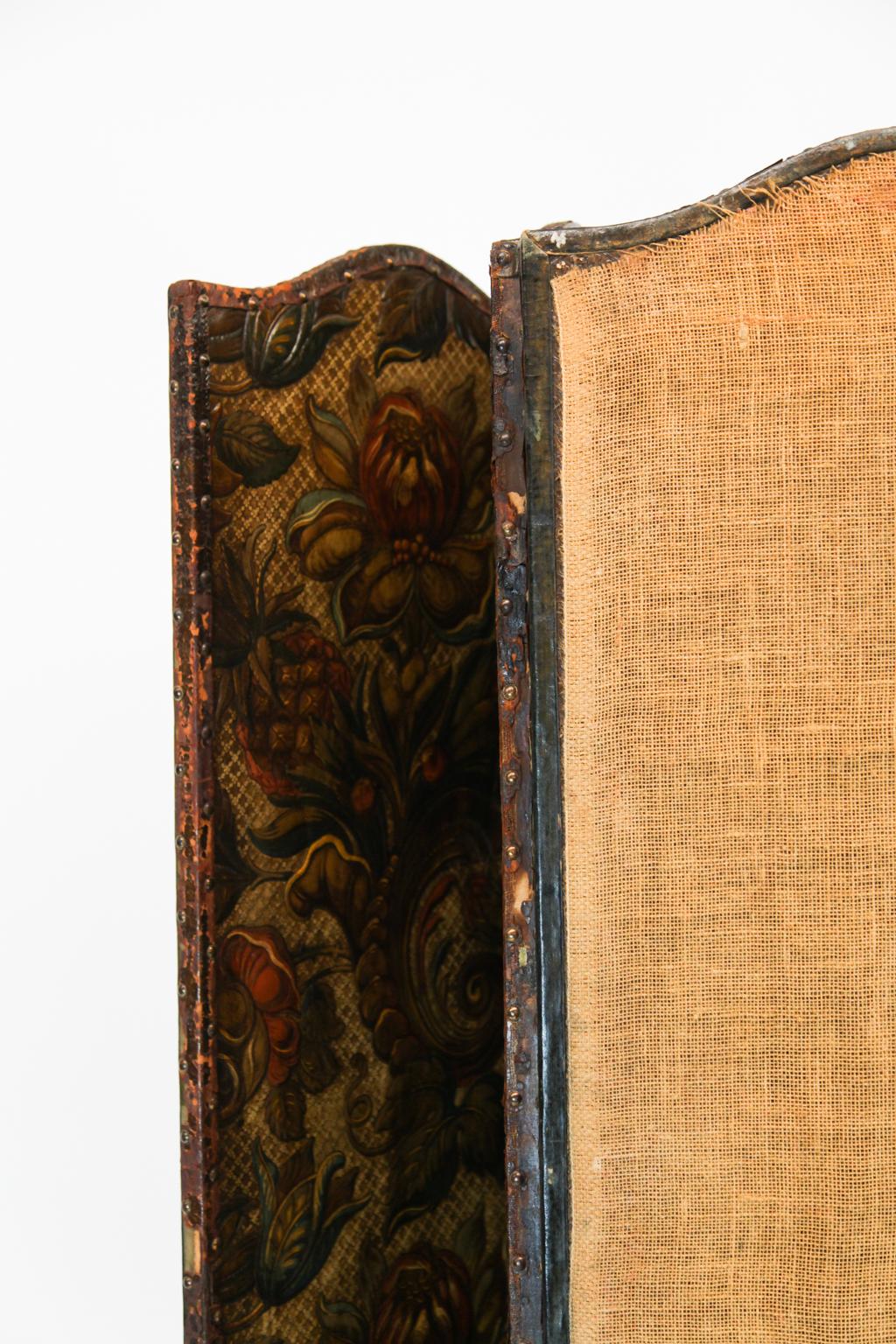 19th Century Embossed Leather Four Fold Screen 4