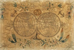 19th Century Embroidered Silk Panel Map Of The World