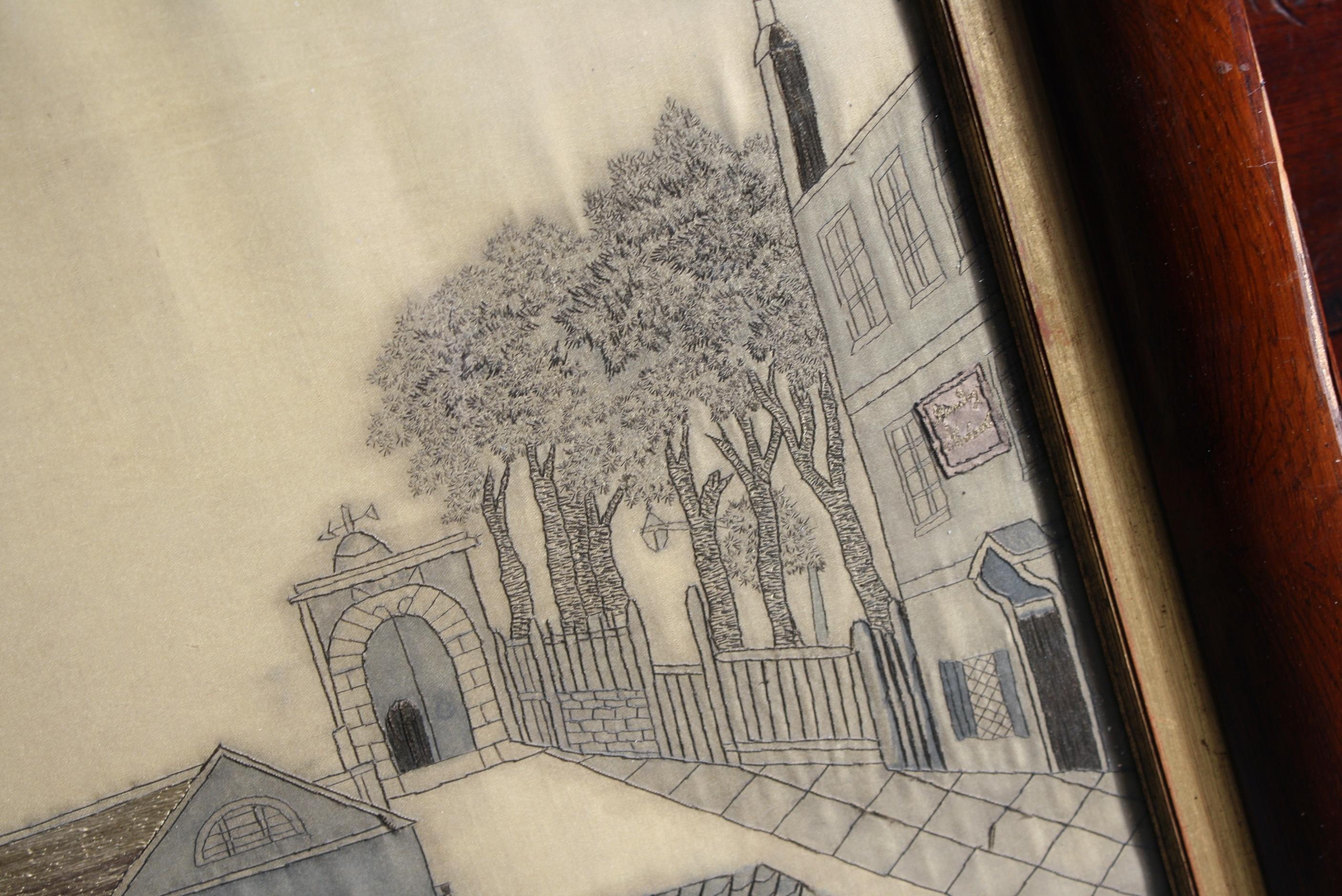 19th Century Embroidered Silk Work Memento Mori Morning Scene Sampler Folk Art 4