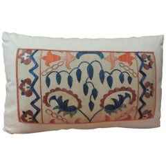 Antique 19th Century Embroidered Suzani Lumbar Decorative Pillow