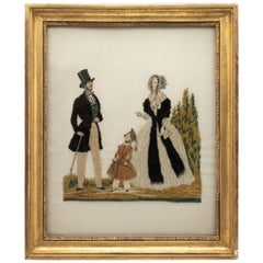 19th Century Embroidery of a Couple and Child