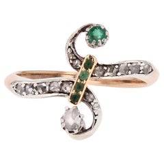 19th Century Emerald Diamond 18 Karat Rose Gold You and Me Ring