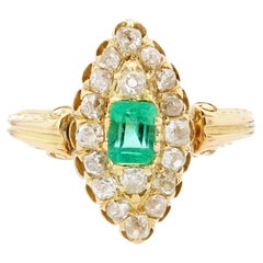 Marquise-Ring mit Smaragd und Diamant aus 18 Karat Gelbgold aus dem 19. Jahrhundert