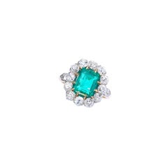 19th Century Emerald Diamond Platinum Gold Ring