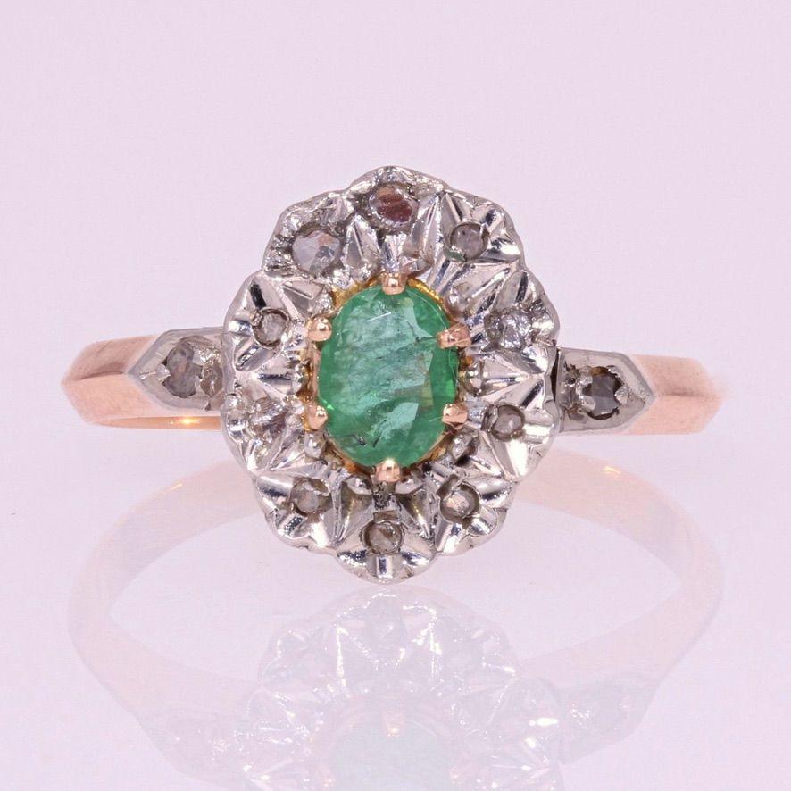 19th Century Emerald Diamonds 18 Karat Rose Gold Pompadour Ring 3
