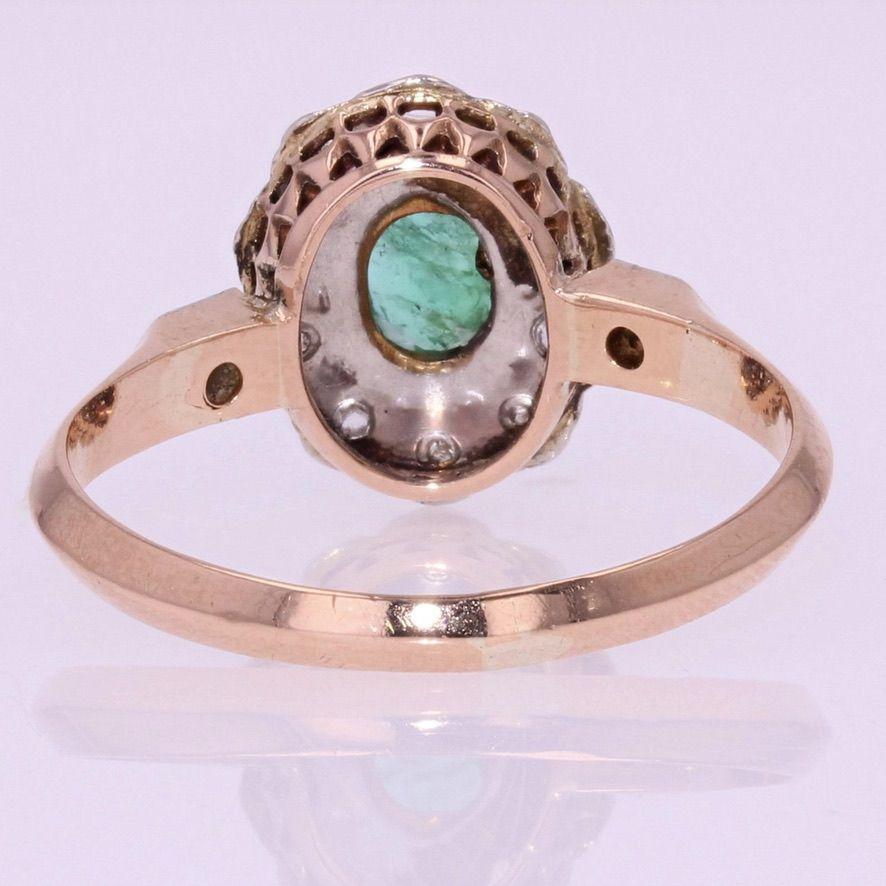 19th Century Emerald Diamonds 18 Karat Rose Gold Pompadour Ring 4