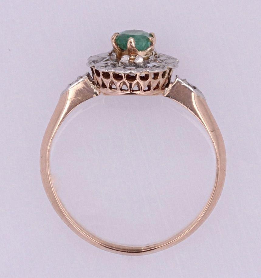 19th Century Emerald Diamonds 18 Karat Rose Gold Pompadour Ring 5