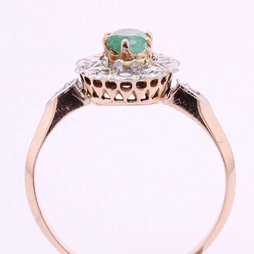19th Century Emerald Diamonds 18 Karat Rose Gold Pompadour Ring 6