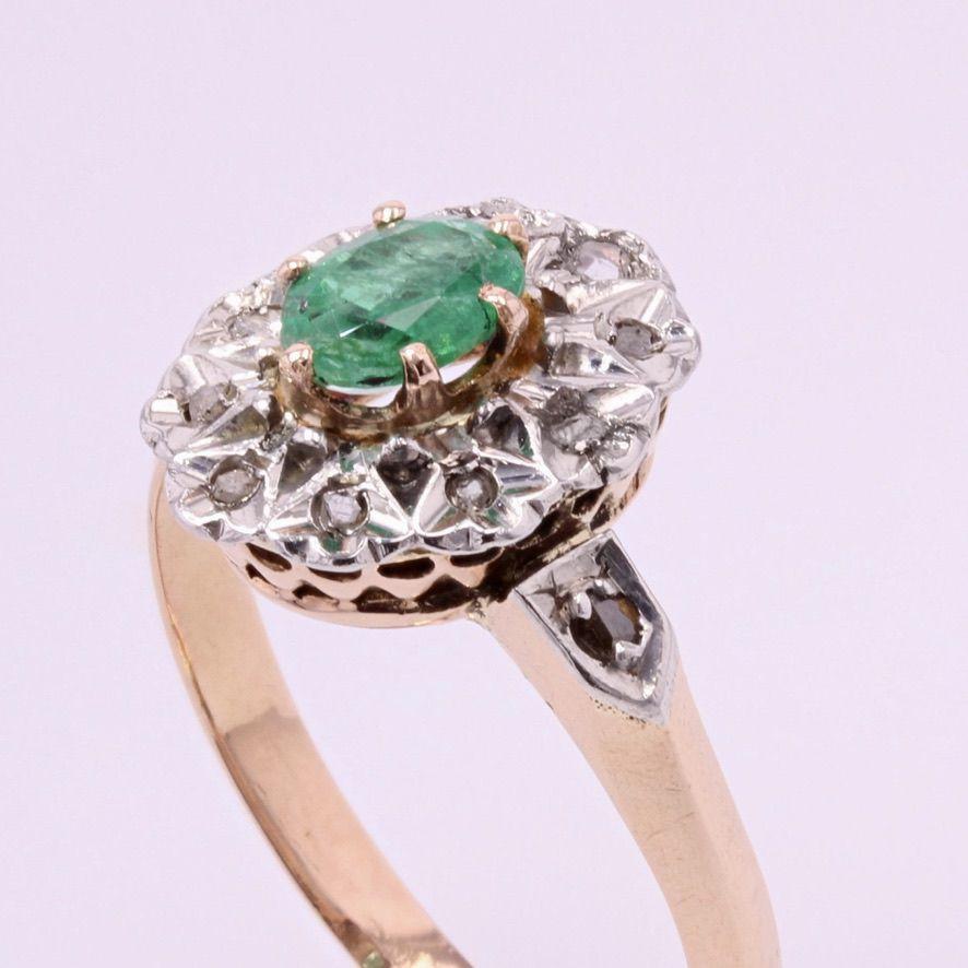 19th Century Emerald Diamonds 18 Karat Rose Gold Pompadour Ring 1