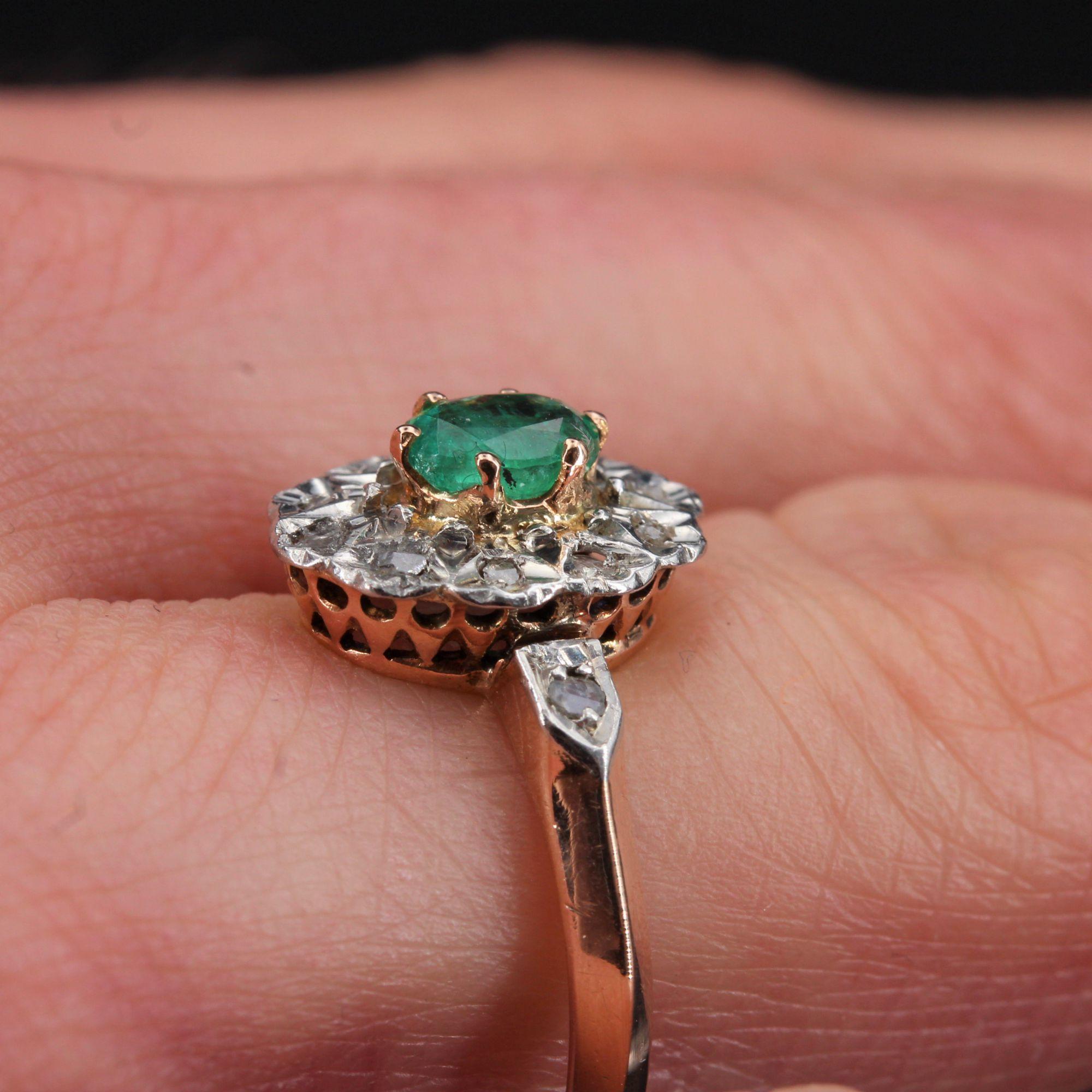 19th Century Emerald Diamonds 18 Karat Rose Gold Pompadour Ring 2