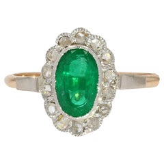 19th Century Emerald Diamonds 18 Karat Rose White Gold Cluster Ring