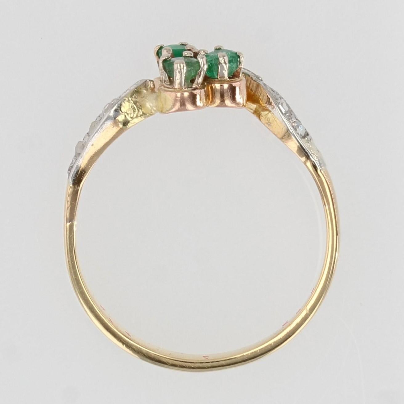 19th Century Emerald Diamonds 18 Karat Yellow Gold Clover Shape Ring For Sale 5
