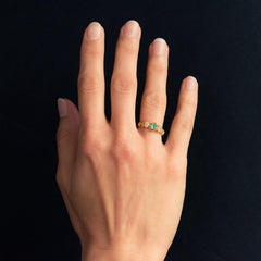 19th Century Emerald Diamonds 18 Karat Yellow Gold Heart Dahlias Ring