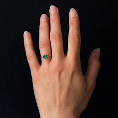 19th Century Emerald Diamonds 18 Karat Yellow Gold Thin Ring