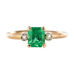 19th Century Emerald Diamonds 18 Karat Yellow Gold Thin Ring