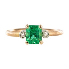 19th Century Emerald Diamonds 18 Karat Yellow Gold Thin Ring