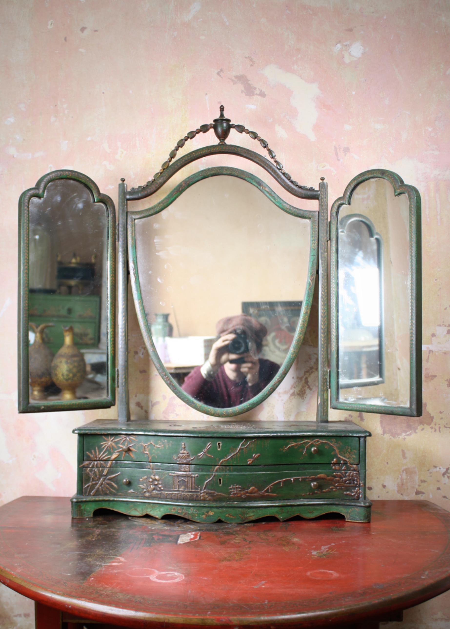 19th Century Emerald Green Chinoiserie Country House Dressing Table Mirror 11