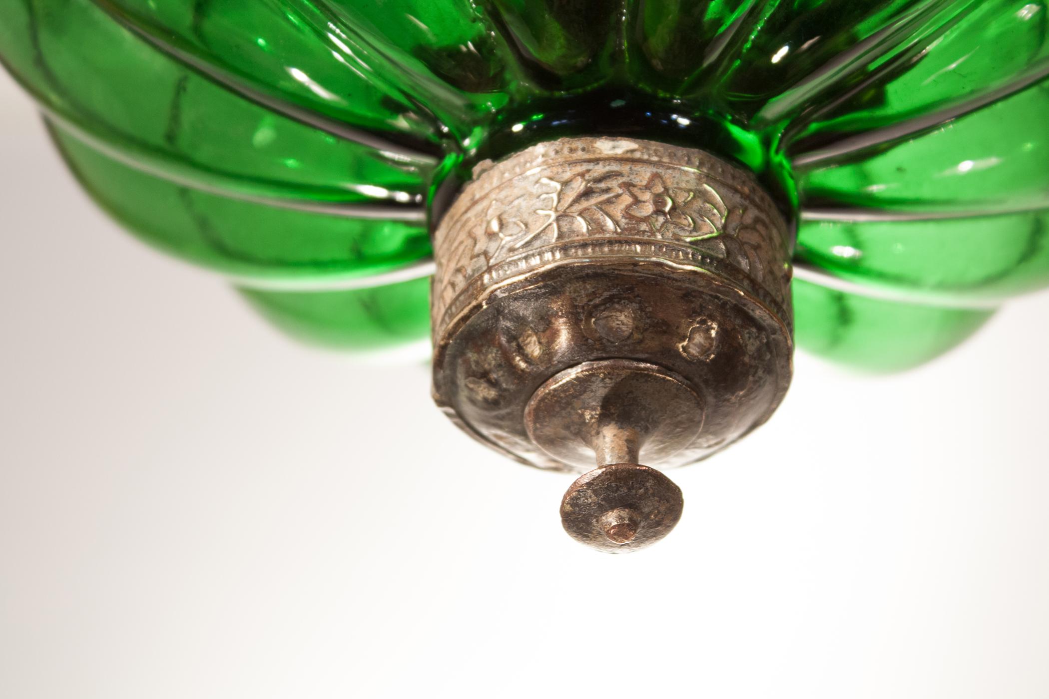 19th Century Emerald Green Pumpkin or Melon Bell Jar Lantern 3