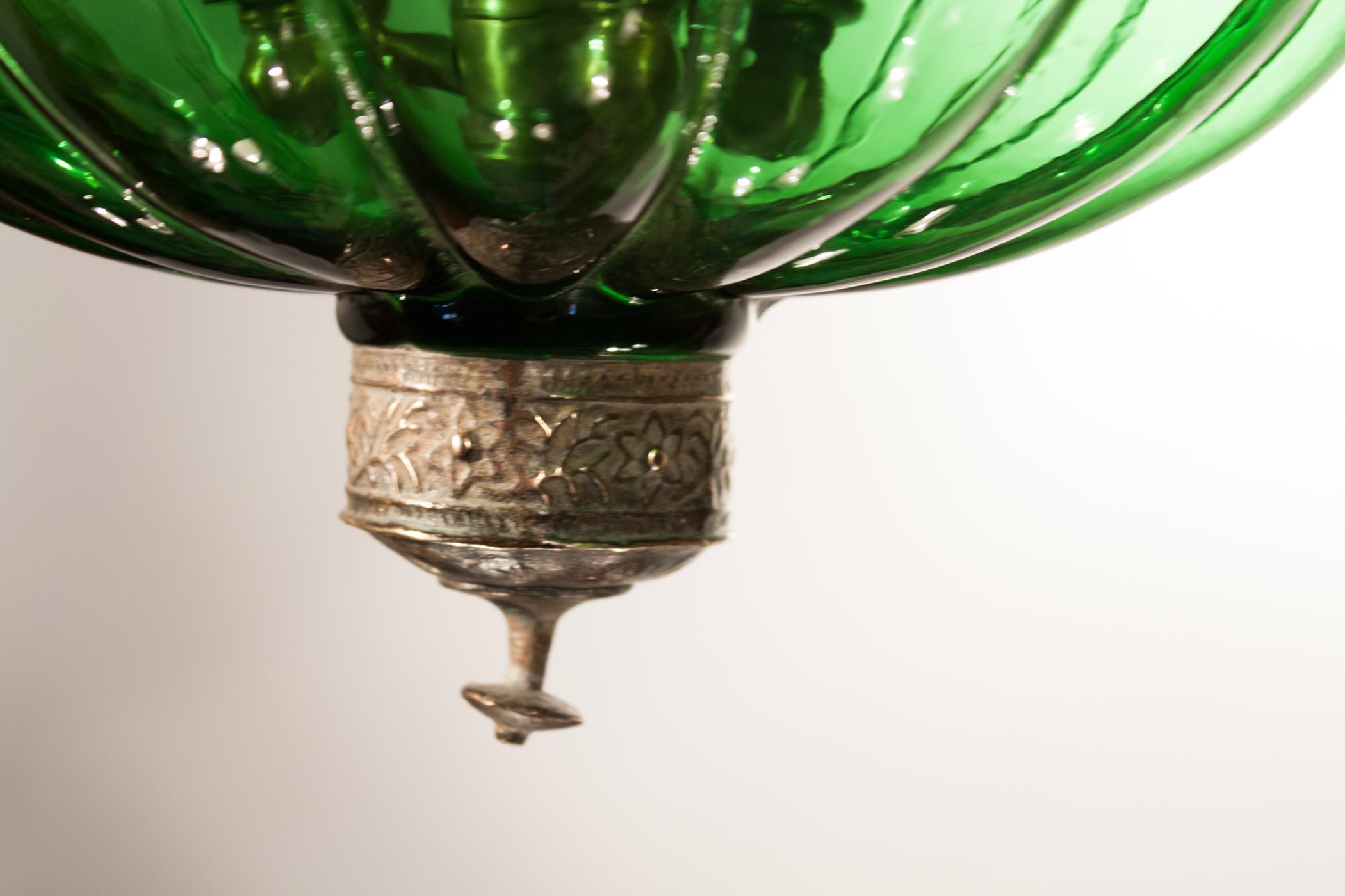 19th Century Emerald Green Pumpkin or Melon Bell Jar Lantern 4