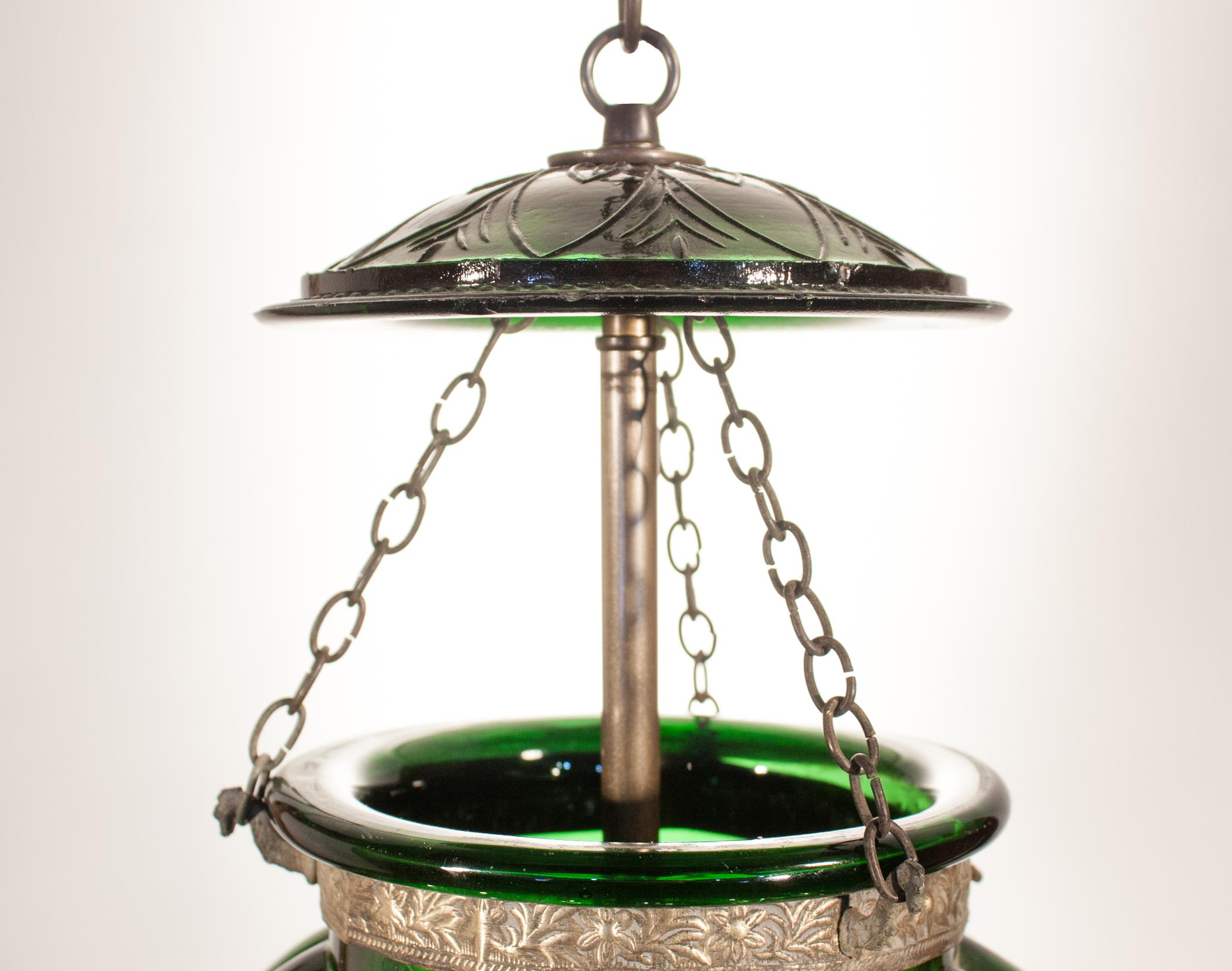 19th Century Emerald Green Pumpkin or Melon Bell Jar Lantern 5