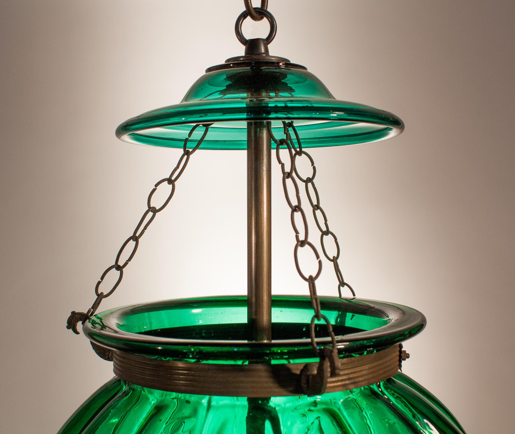 Belgian Antique Emerald Green Pumpkin or Melon Bell Jar Lantern
