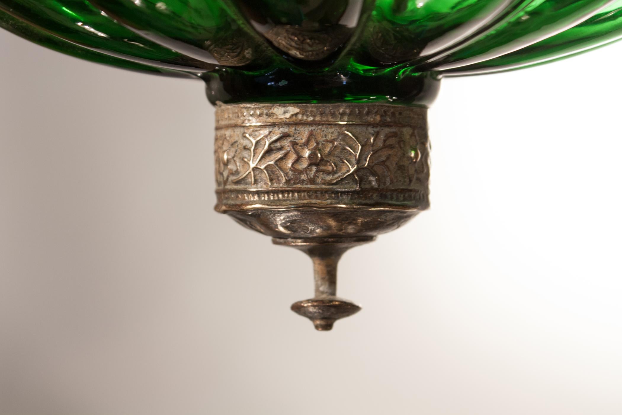 19th Century Emerald Green Pumpkin or Melon Bell Jar Lantern 2