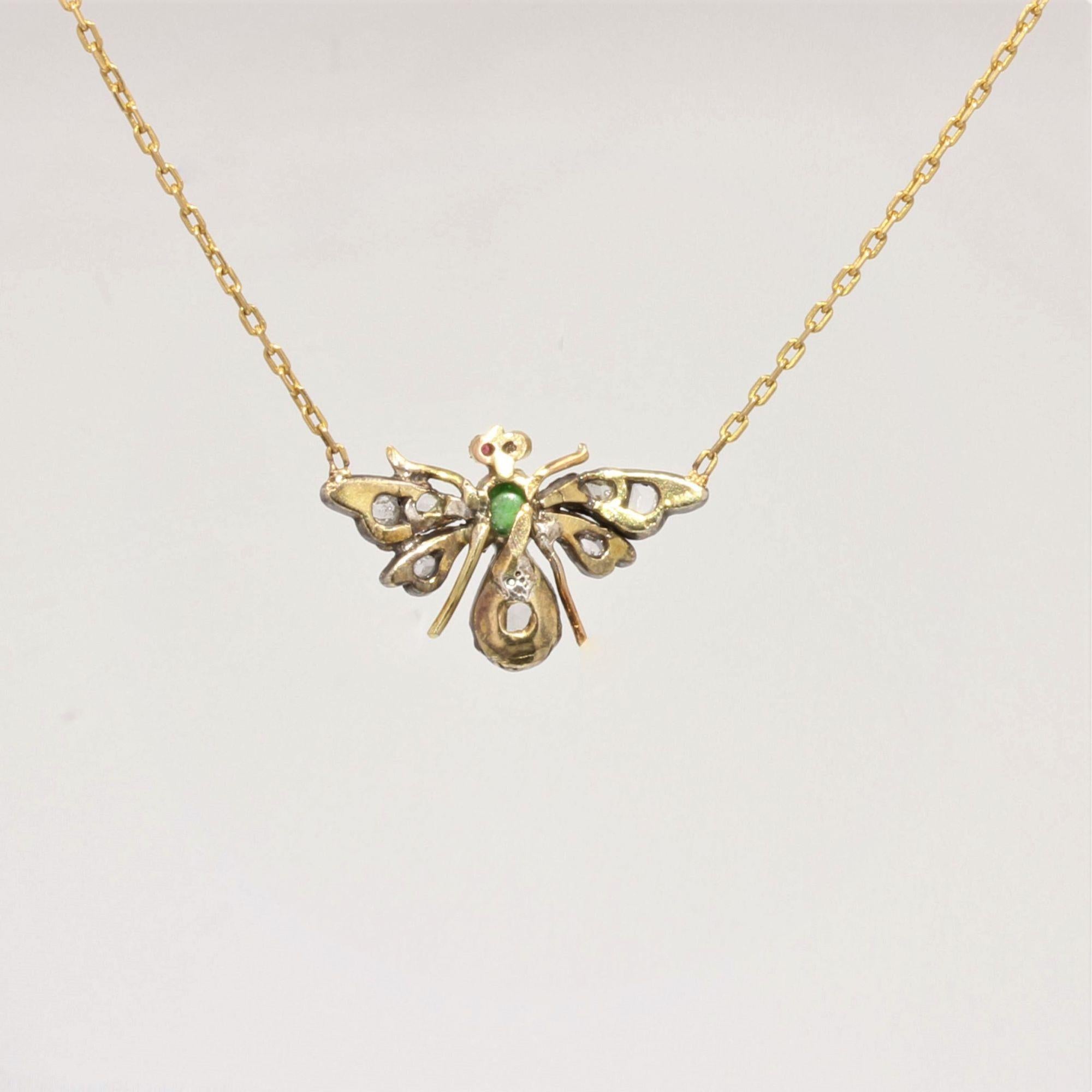 19th Century Emerald Ruby Diamonds 18 Karat Yellow Gold Necklace 6