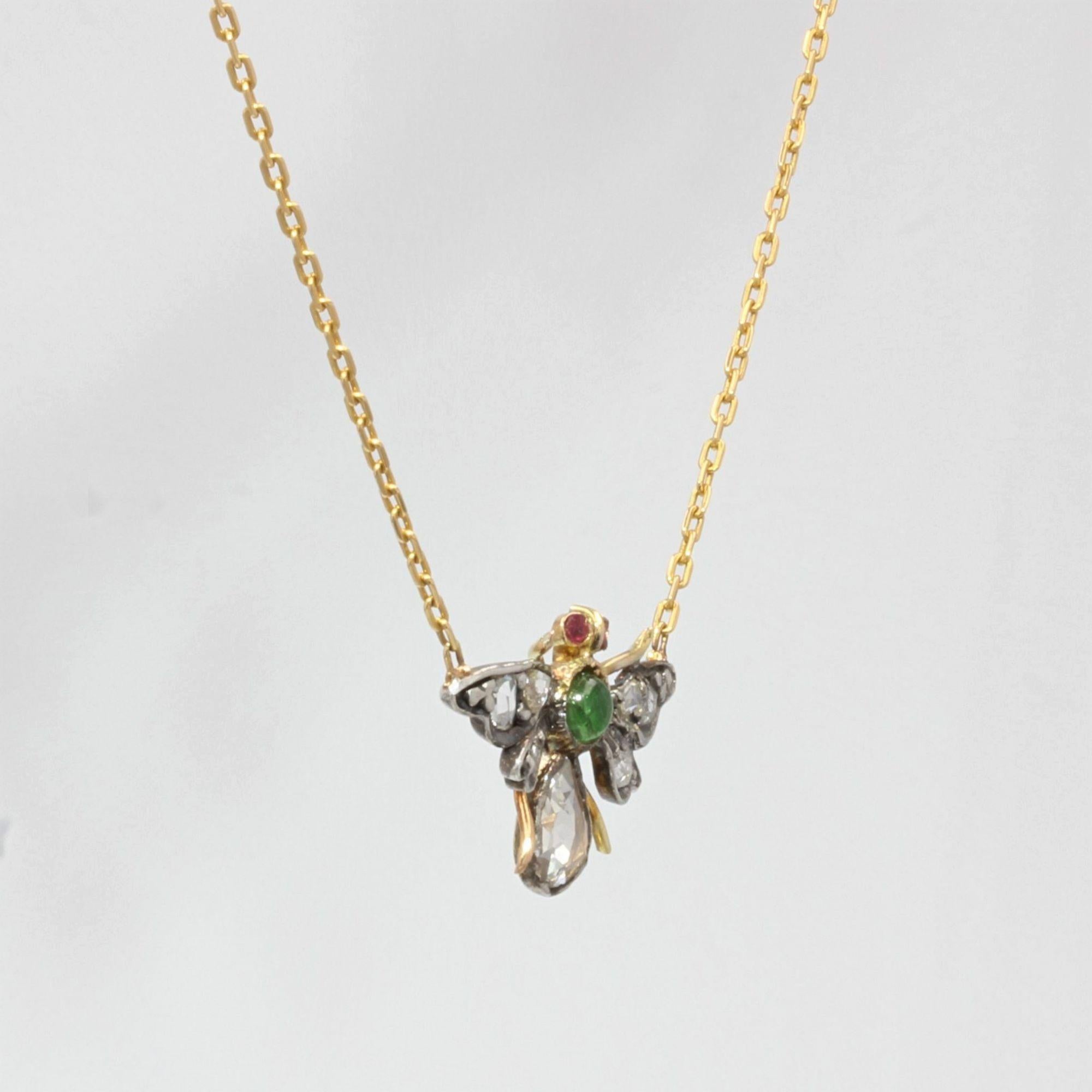 19th Century Emerald Ruby Diamonds 18 Karat Yellow Gold Necklace 7