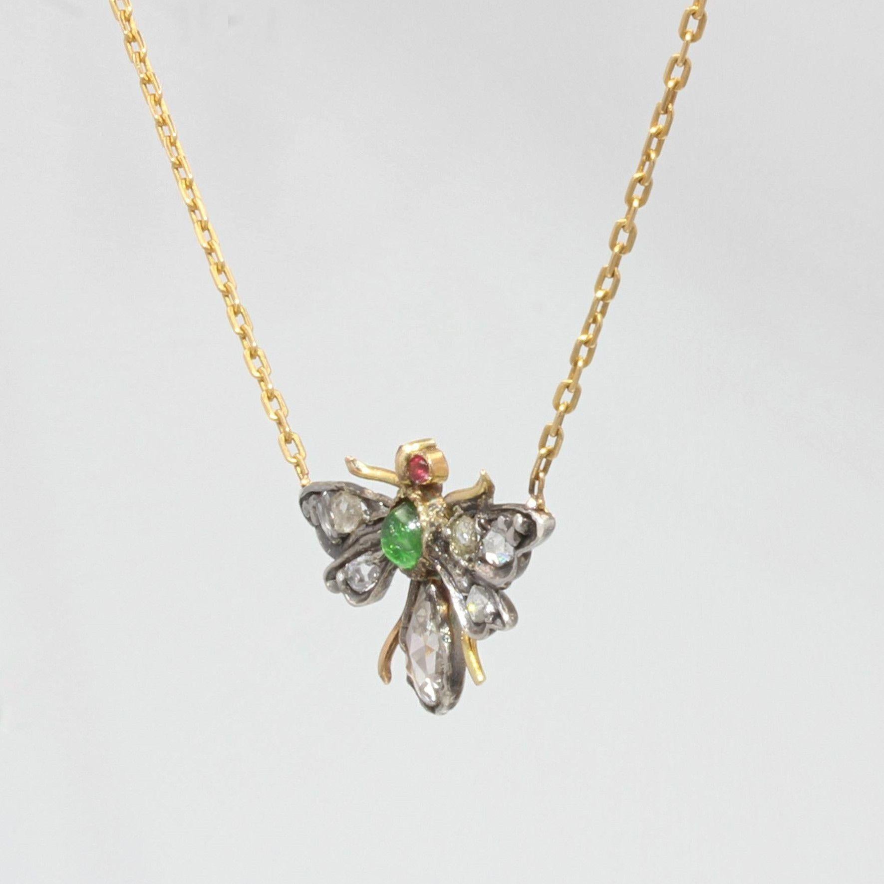 19th Century Emerald Ruby Diamonds 18 Karat Yellow Gold Necklace 1