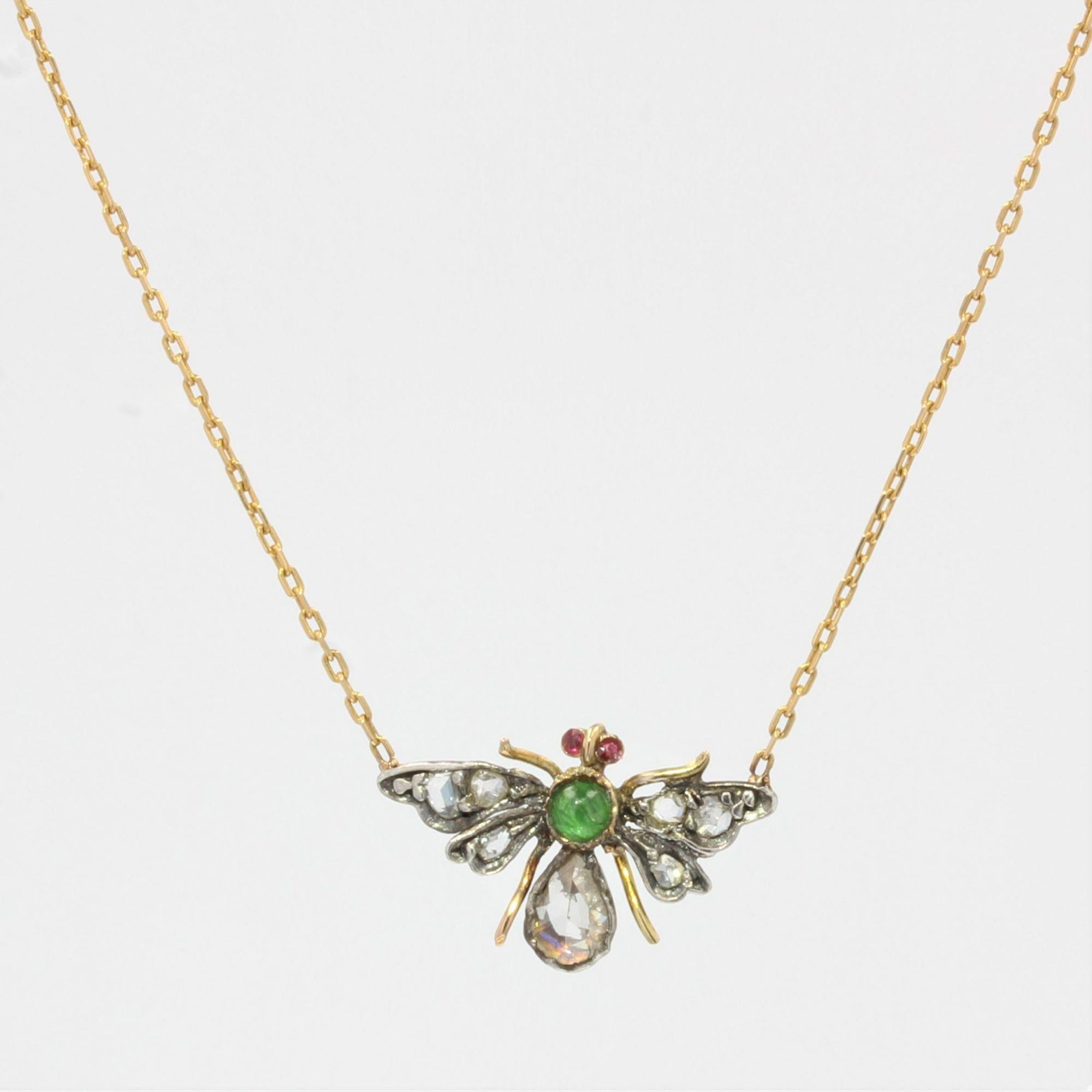19th Century Emerald Ruby Diamonds 18 Karat Yellow Gold Necklace 3