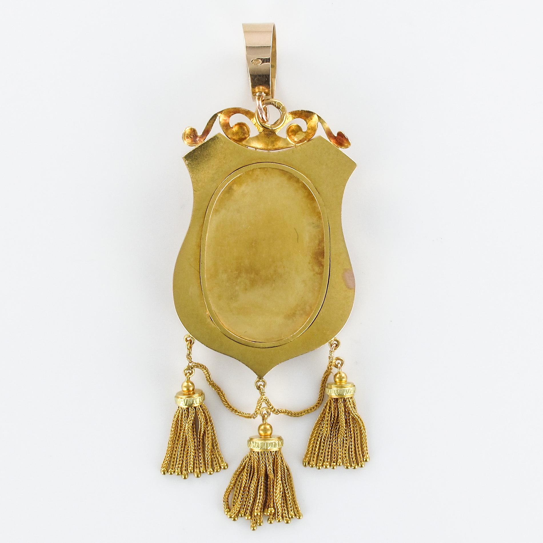 19. Jahrhundert Smaragd Gelbgold Schild Floral Dekorationen Medaillon Anhnger im Angebot 8