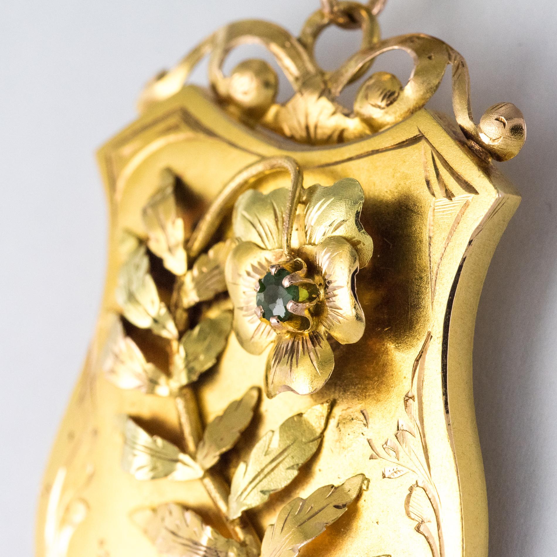 19. Jahrhundert Smaragd Gelbgold Schild Floral Dekorationen Medaillon Anhnger (Napoleon III.) im Angebot