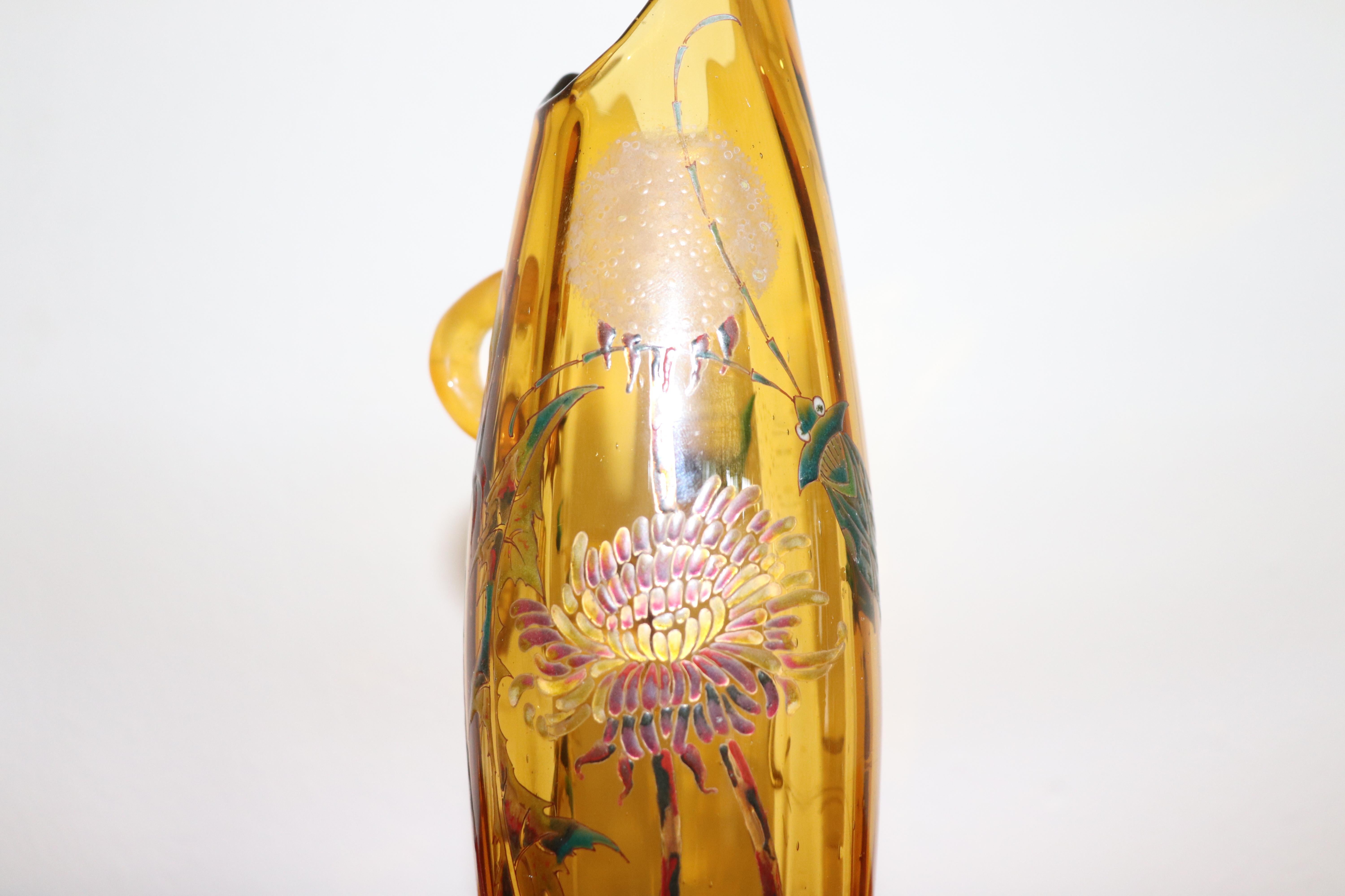 19th Century Emile Gallé French Vase in Transparent Amber Color Glass 7