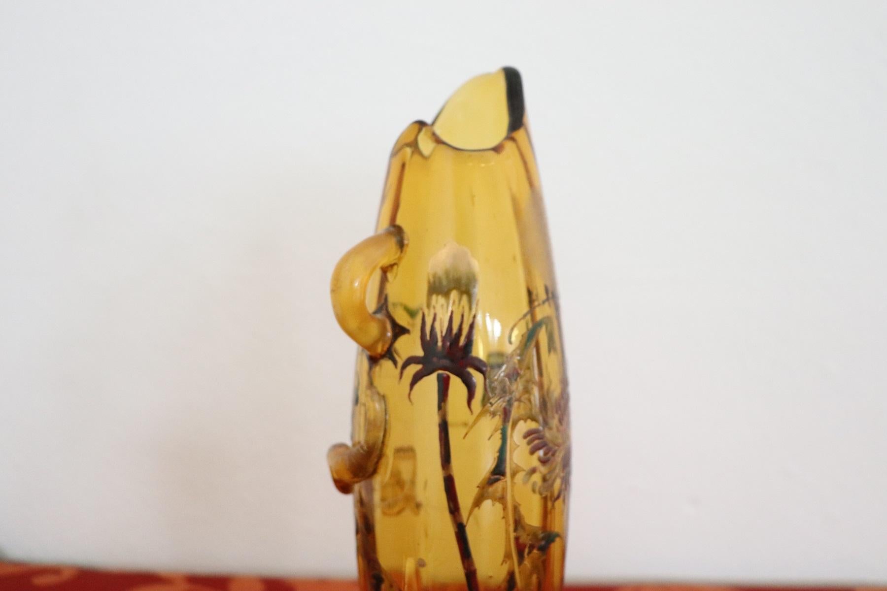 19th Century Emile Gallé French Vase in Transparent Amber Color Glass 8
