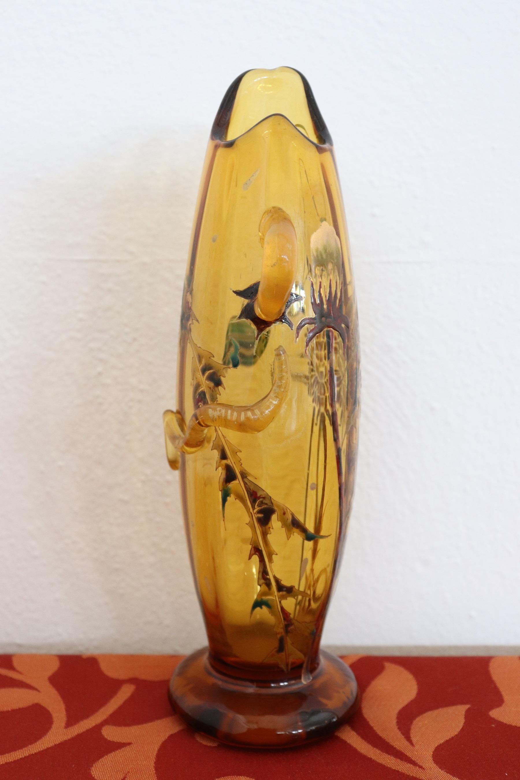 19th Century Emile Gallé French Vase in Transparent Amber Color Glass In Excellent Condition In Casale Monferrato, IT