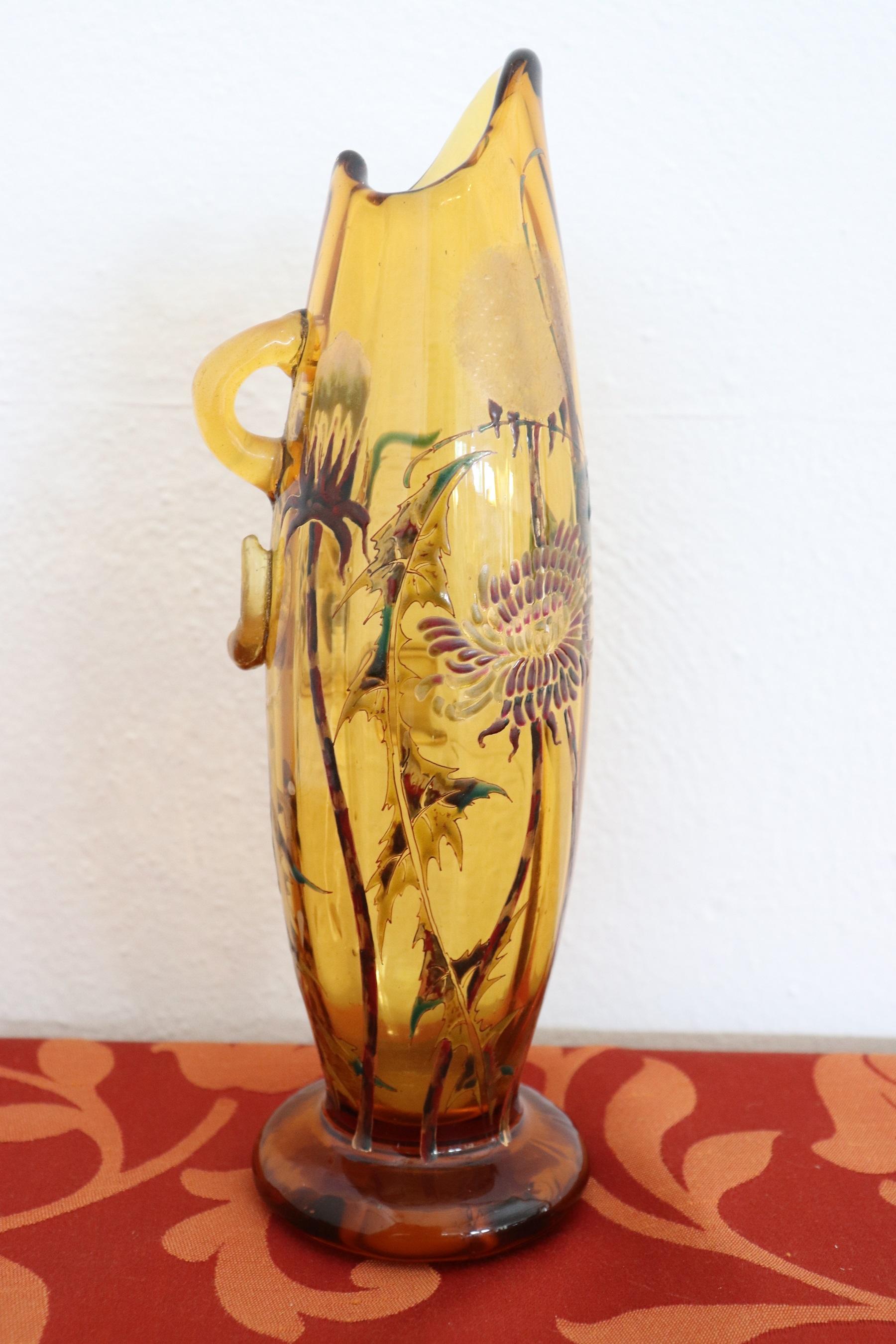 19th Century Emile Gallé French Vase in Transparent Amber Color Glass 2