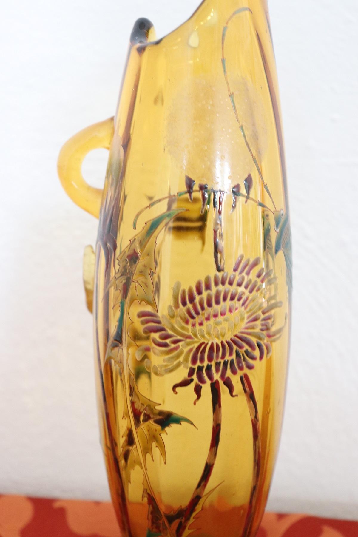 19th Century Emile Gallé French Vase in Transparent Amber Color Glass 3
