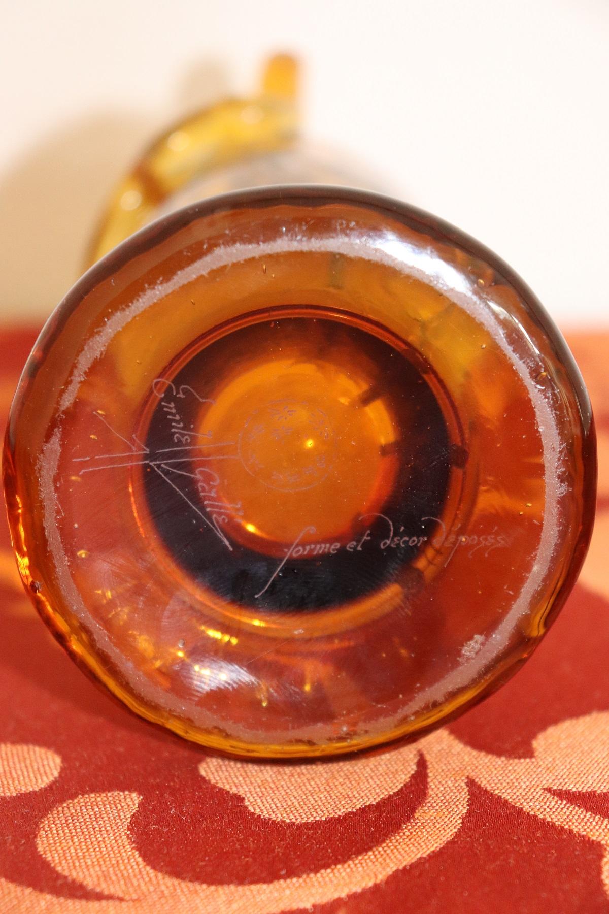 19th Century Emile Gallé French Vase in Transparent Amber Color Glass 4