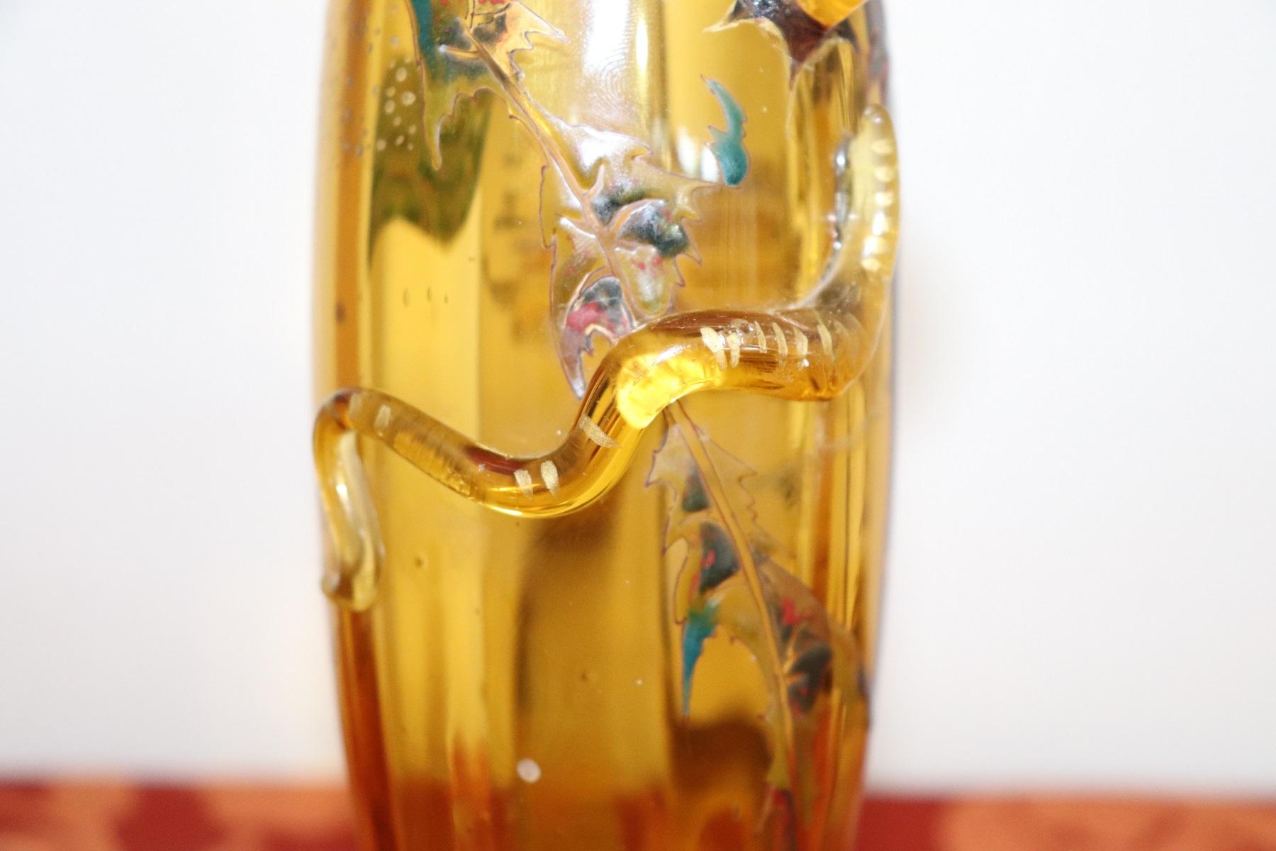 19th Century Emile Gallé French Vase in Transparent Amber Color Glass 5