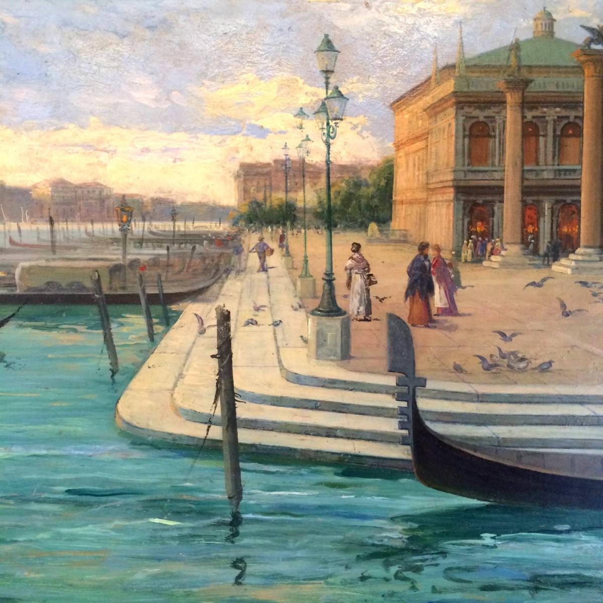 Italian 19th Century Emilio Vasarri, Antique Painting, Venice For Sale