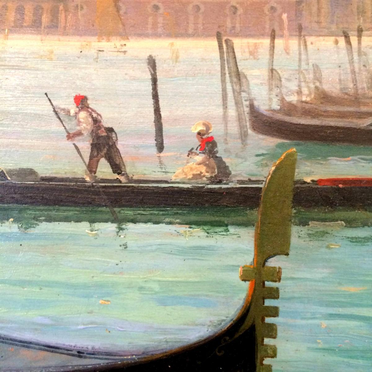 Painted 19th Century Emilio Vasarri, Antique Painting, Venice For Sale