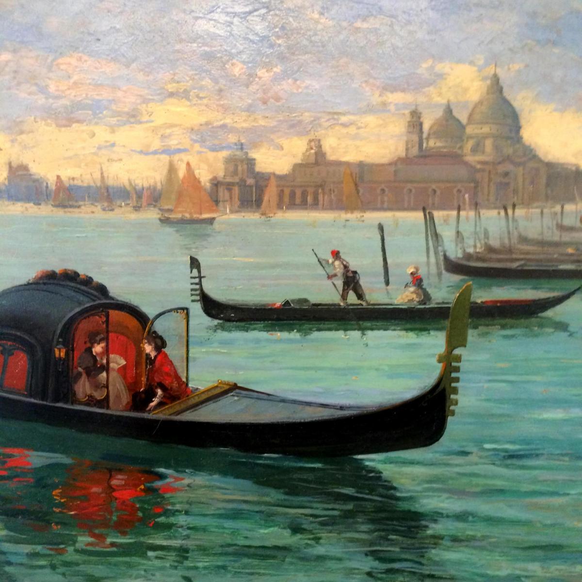 19th Century Emilio Vasarri, Antique Painting, Venice For Sale 1