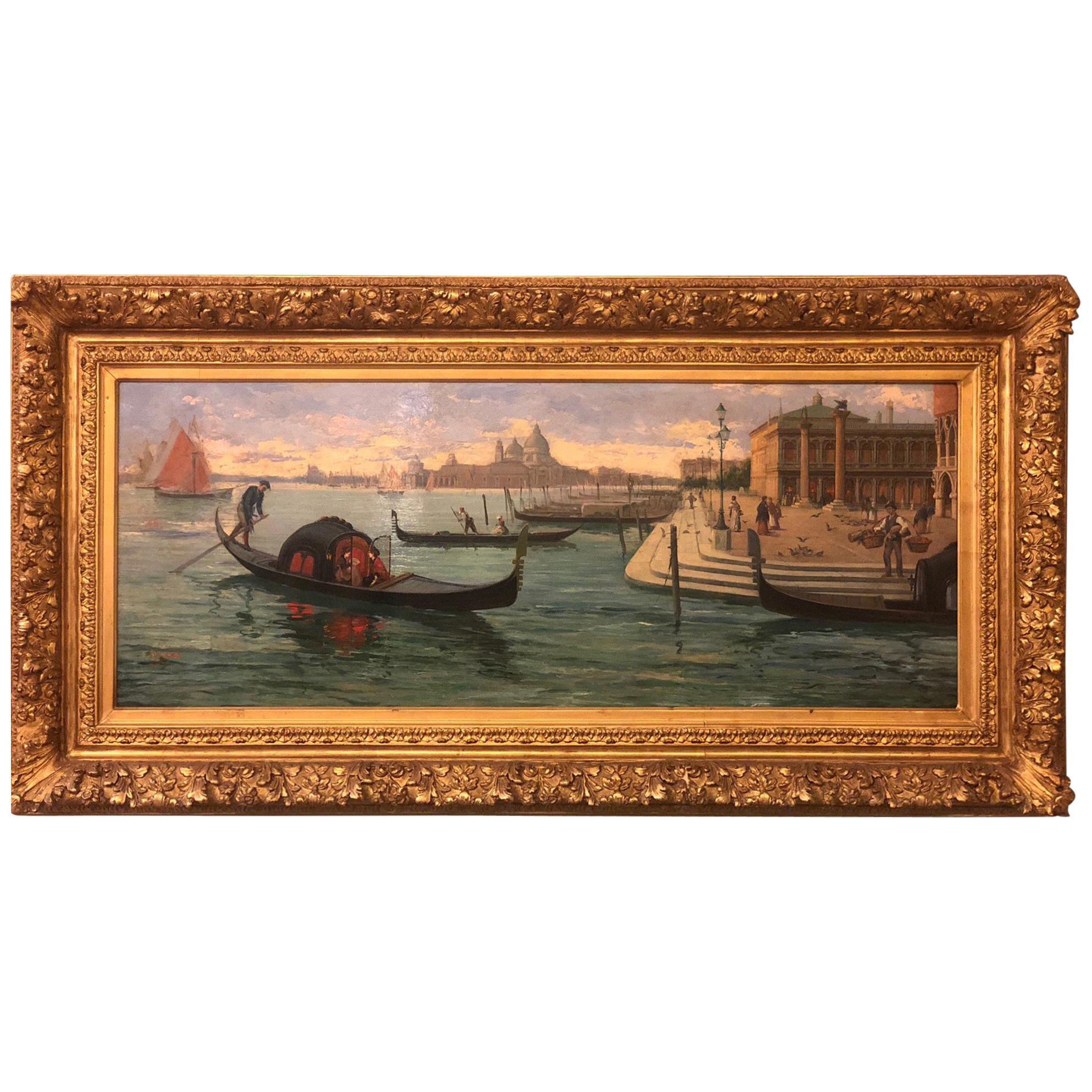 19th Century Emilio Vasarri, Antique Painting, Venice For Sale