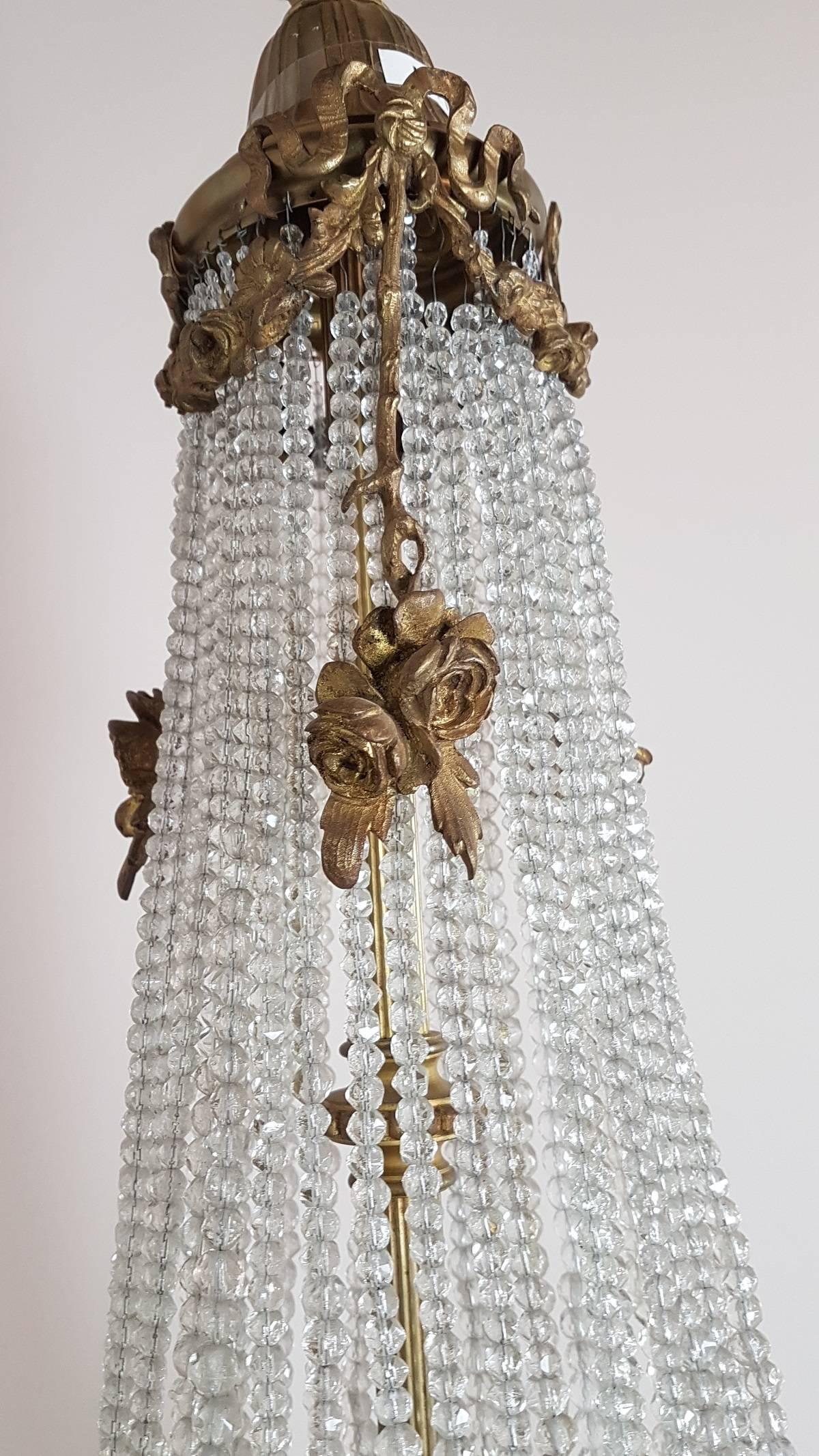 19th Century French Empire Gilded Bronze and Crystals Chandelier In Good Condition In Casale Monferrato, IT