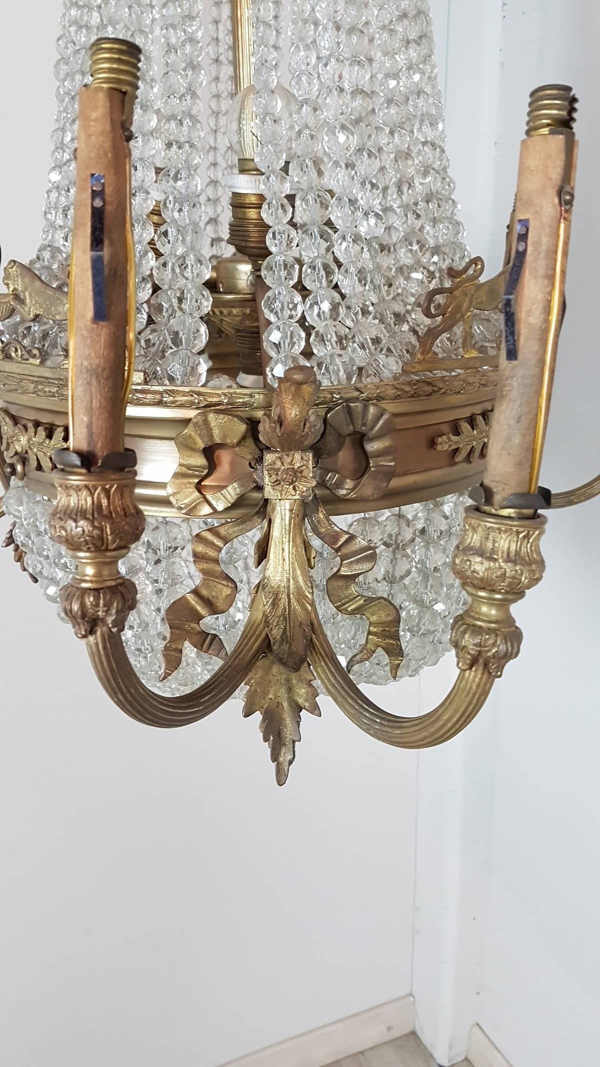 Early 19th Century 19th Century French Empire Gilded Bronze and Crystals Chandelier