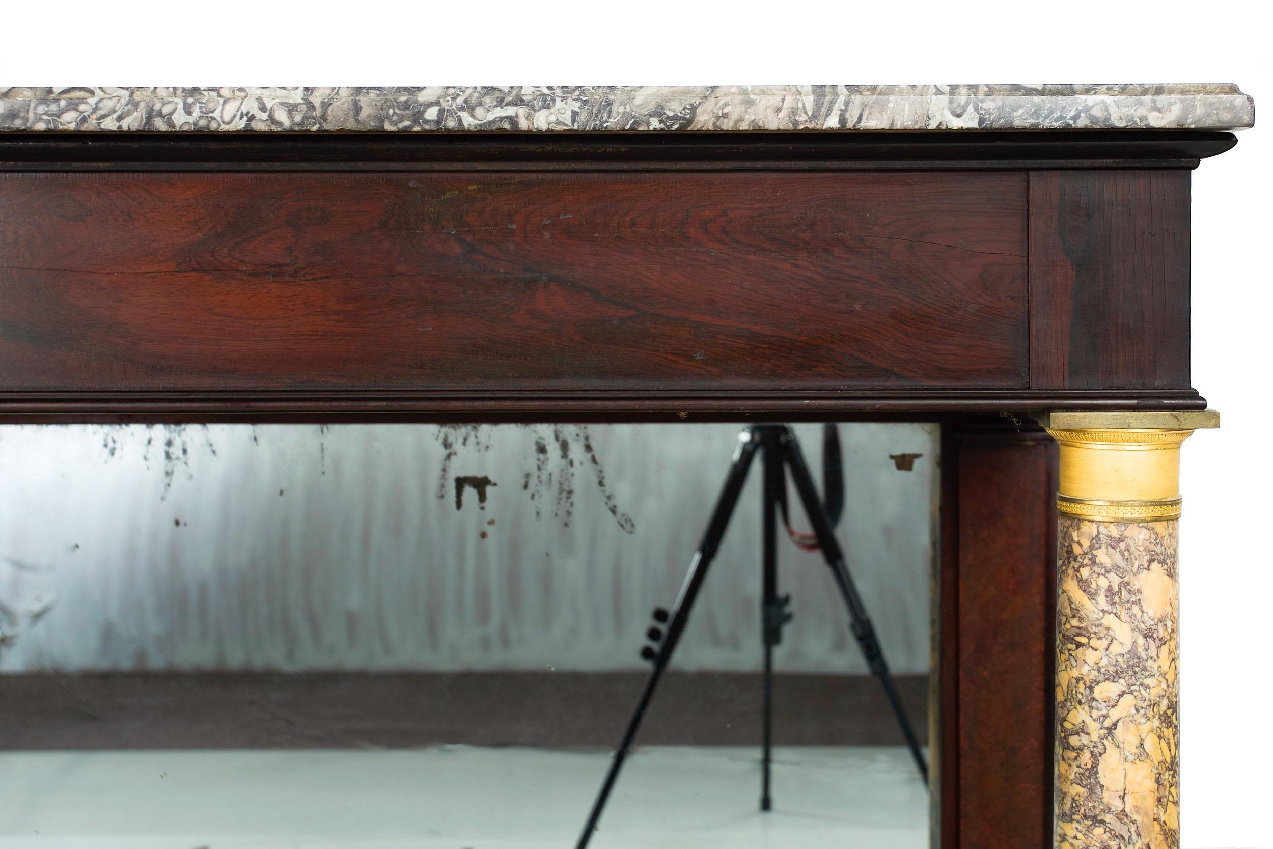 19th Century Empire Antique Mahogany Marble Top Pier Console Table For Sale 7